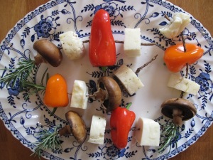 The Big Cheesy Barbeque: Halloumi Rosemary Skewers vegetable kebabs