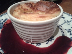 spenwood cheese souffle with blackberry sauce